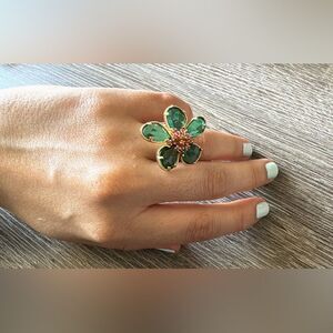Bohemian green flower ring A829
